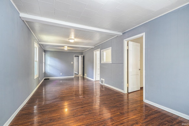 19401 Burke St, South Bend, IN 46637 - unfurnished room featuring wood finished floors, beamed ceiling, baseboards, and wood walls