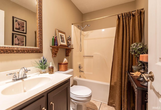682 E Heather Dr, Bloomington, IN 47401 - bathroom with toilet, vanity, tile patterned floors, and shower / bath combo