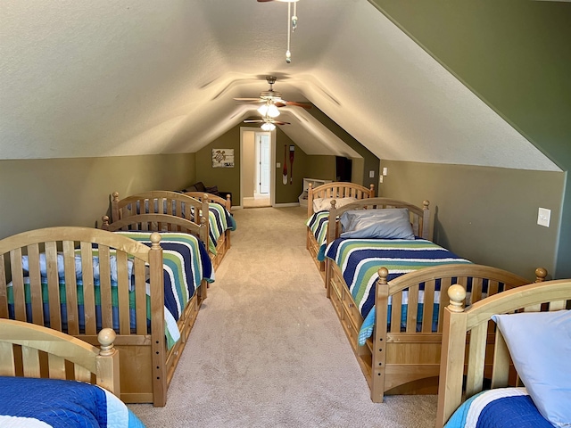 1620 Colonial Dr, Rochester, IN 46975 - bedroom featuring carpet, lofted ceiling, a textured ceiling, and ceiling fan