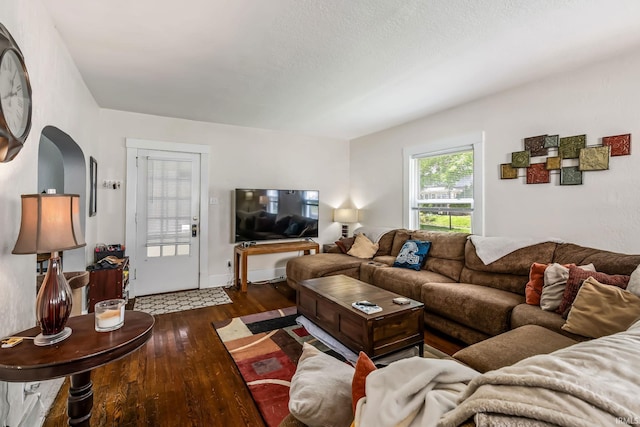 living area with dark wood-style flooring