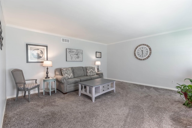 7860 Cedar Ridge Dr, Evansville, IN 47715 - carpeted living room featuring ornamental molding and baseboards