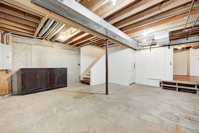 4302 Kessler Blvd N Drive, Indianapolis, IN 46220 - unfinished basement featuring electric panel and stairs