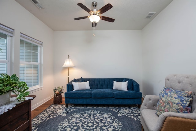224 Aqueduct Cir, West Lafayette, IN 47906 - living area with wood finished floors, a ceiling fan, and baseboards
