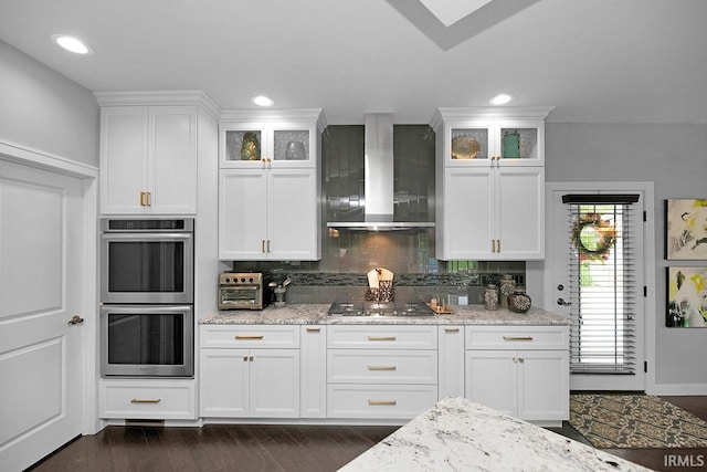 19861 County Road 16, Bristol, IN 46507 - kitchen with appliances with stainless steel finishes, wall chimney exhaust hood, white cabinetry, and recessed lighting