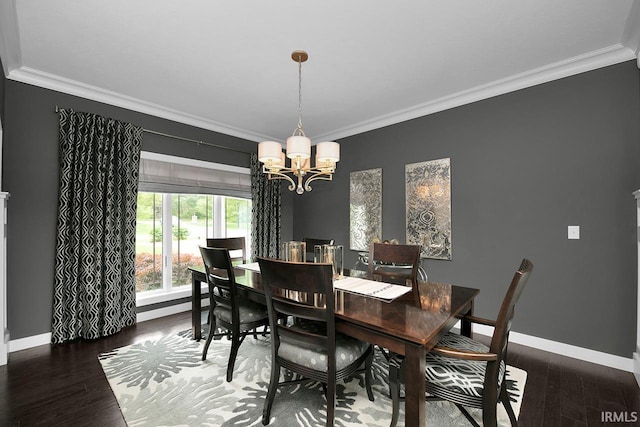 19861 County Road 16, Bristol, IN 46507 - dining space with a chandelier, baseboards, crown molding, and wood finished floors