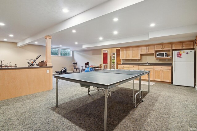 1916 Greenwood Dr, Goshen, IN 46526 - playroom with light colored carpet, a sink, and recessed lighting