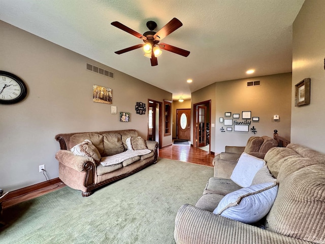 5936 County Road 427, Auburn, IN 46706 - carpeted living room featuring ceiling fan, vaulted ceiling, baseboards, and recessed lighting