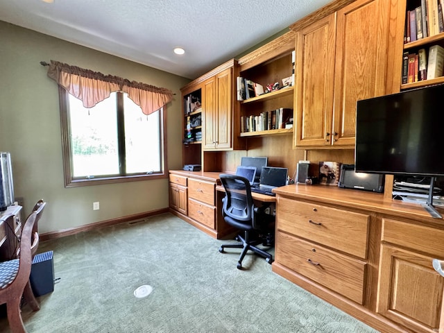 5936 County Road 427, Auburn, IN 46706 - office featuring built in study area, light carpet, baseboards, a textured ceiling, and recessed lighting