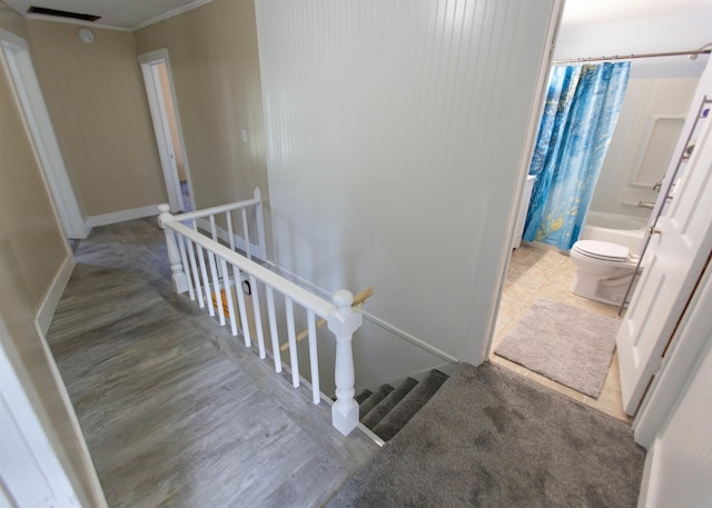201 N Gonser Ave, Ashley, IN 46705 - stairs featuring crown molding