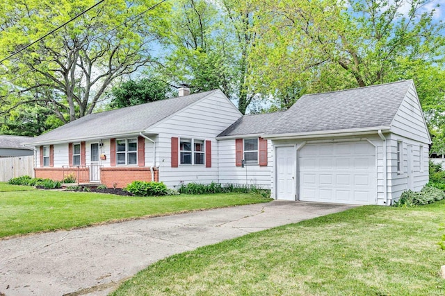 1500 El Prado St, Lafayette, IN 47905 - view of front facade featuring a garage, concrete driveway, a chimney, a front yard, and a shingled roof