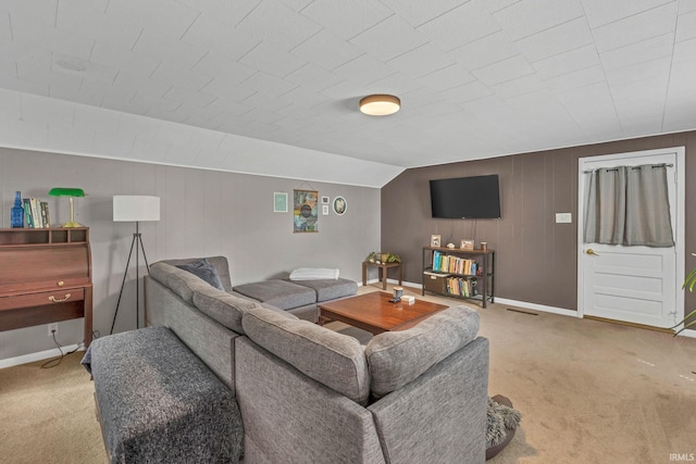 1500 El Prado St, Lafayette, IN 47905 - living room featuring carpet flooring, baseboards, and wooden walls