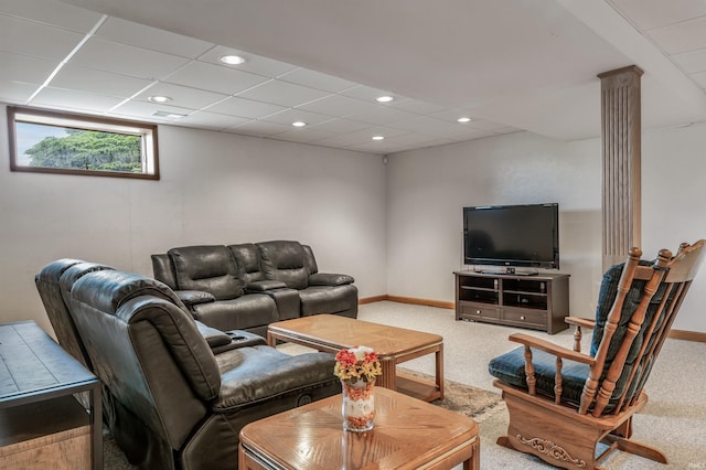 9725 Sea View Cv, Fort Wayne, IN 46835 - living room with a paneled ceiling, carpet flooring, baseboards, and recessed lighting