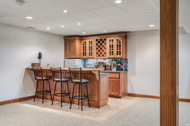9725 Sea View Cv, Fort Wayne, IN 46835 - indoor wet bar featuring baseboards, light colored carpet, recessed lighting, and fridge
