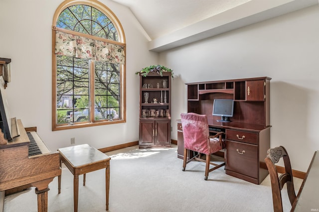 9725 Sea View Cv, Fort Wayne, IN 46835 - office area with light carpet, vaulted ceiling, and baseboards