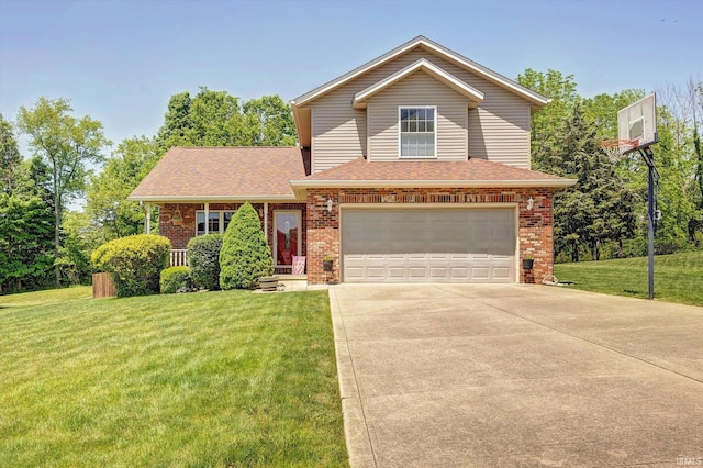1177 E Marigold Dr, Bloomington, IN 47401 - traditional-style home featuring an attached garage, brick siding, a front yard, driveway, and a shingled roof