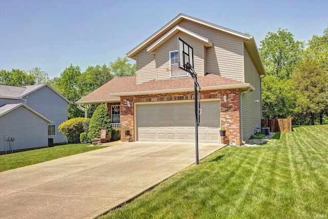 1177 E Marigold Dr, Bloomington, IN 47401 - view of front of home featuring brick siding, a garage, driveway, central air condition unit, and roof with shingles