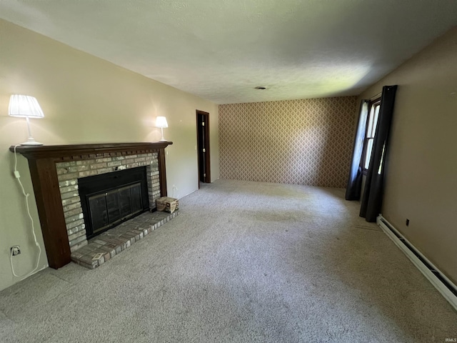 3613 Robin Dr, Kokomo, IN 46902 - unfurnished living room featuring a fireplace, carpet floors, and a baseboard radiator