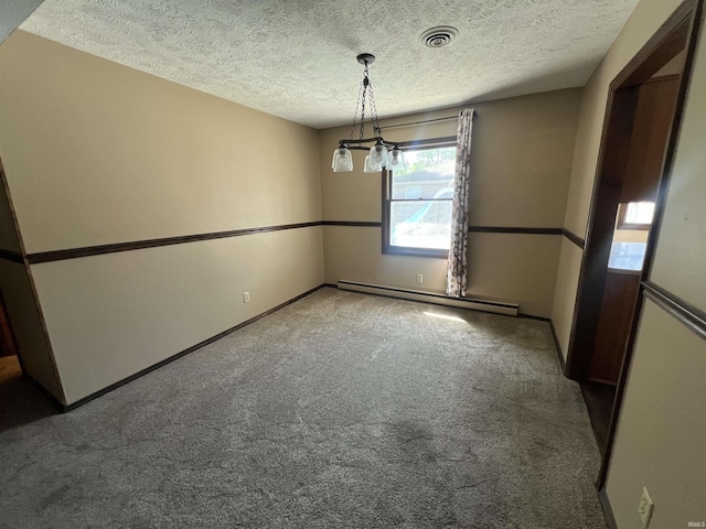 3613 Robin Dr, Kokomo, IN 46902 - carpeted spare room featuring a baseboard radiator, a textured ceiling, and baseboards