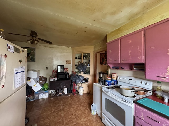 9615 S Olive St, Muncie, IN 47302 - kitchen featuring red cabinetry, white range with electric stovetop, and ceiling fan