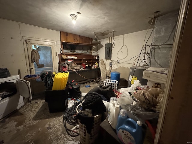 9615 S Olive St, Muncie, IN 47302 - miscellaneous room with electric panel, unfinished concrete floors, and water heater