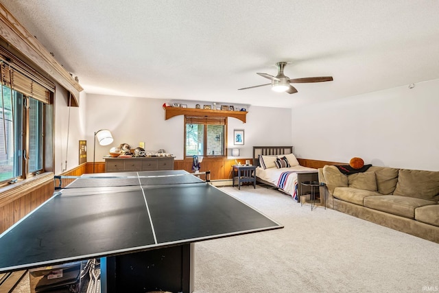 13392 N State Road 13, North Manchester, IN 46962 - recreation room featuring wooden walls, wainscoting, ceiling fan, and carpet floors