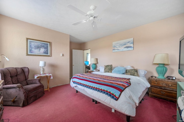 carpeted bedroom featuring a ceiling fan