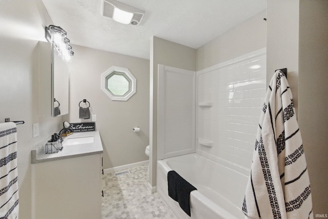 7956 N 225 W, Delphi, IN 46923 - bathroom with toilet, baseboards, vanity, a textured ceiling, and shower / bath combination with curtain
