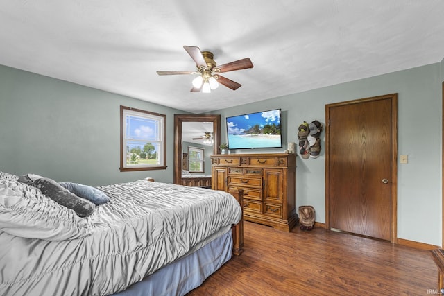 1376 N Hayland Dr, Jasper, IN 47546 - bedroom with wood finished floors, baseboards, and a ceiling fan