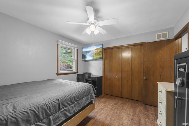 1376 N Hayland Dr, Jasper, IN 47546 - bedroom with a closet, dark wood-type flooring, and ceiling fan