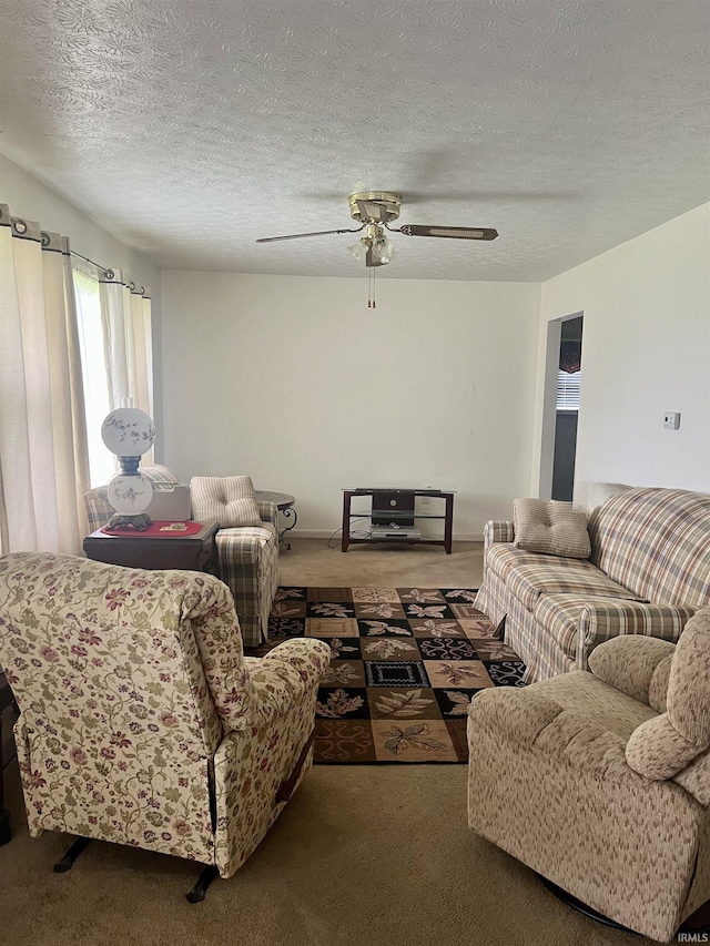 509 E Vincennes St, Orleans, IN 47452 - carpeted living area featuring a ceiling fan and a textured ceiling