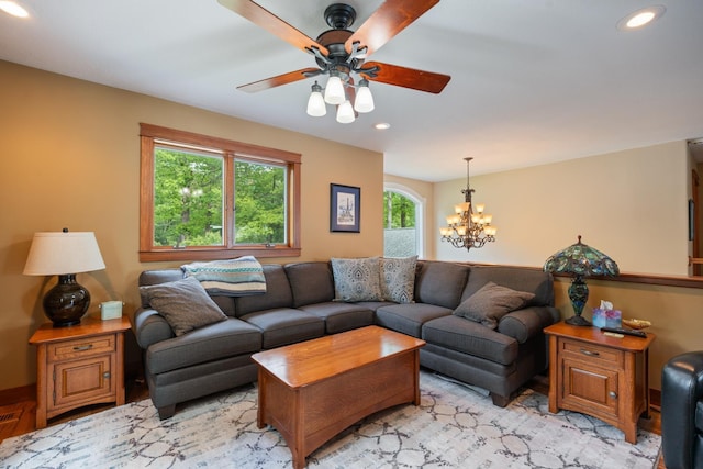 135 Ems D13 Ln, Syracuse, IN 46567 - living room featuring a ceiling fan, recessed lighting, and a chandelier