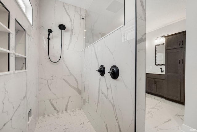 13335 Passerine Blvd, Fort Wayne, IN 46845 - bathroom featuring marble tiled flooring, vanity, and a marble finish shower