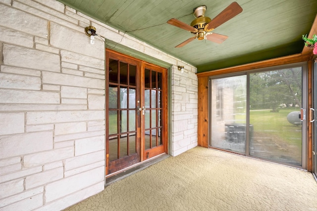 4837 Covered Bridge Rd, Nashville, IN 47448 - unfurnished sunroom featuring french doors and a ceiling fan