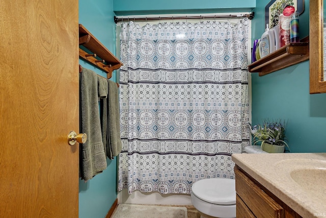 608 Fieldstone Ln, Middlebury, IN 46540 - bathroom featuring toilet, a shower with shower curtain, and vanity