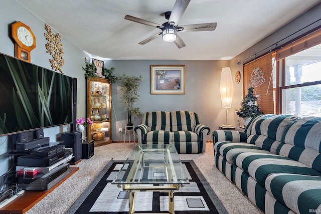 608 Fieldstone Ln, Middlebury, IN 46540 - living room featuring carpet flooring and a ceiling fan