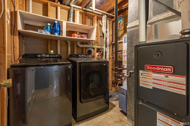 3879 Woodmere Way, Bloomington, IN 47403 - laundry area with washer and clothes dryer and heating unit