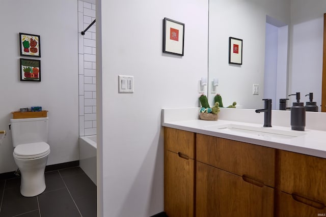 full bathroom with toilet, tile patterned flooring, and vanity