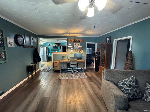 6008 N 600 E, Rochester, IN 46975 - office with ceiling fan, ornamental molding, and wood finished floors