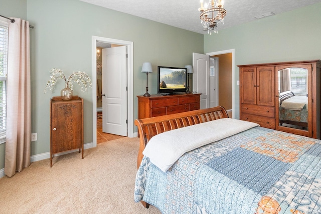 3934 Rushgrove Dr, Lafayette, IN 47909 - bedroom featuring light colored carpet, multiple windows, a chandelier, and baseboards