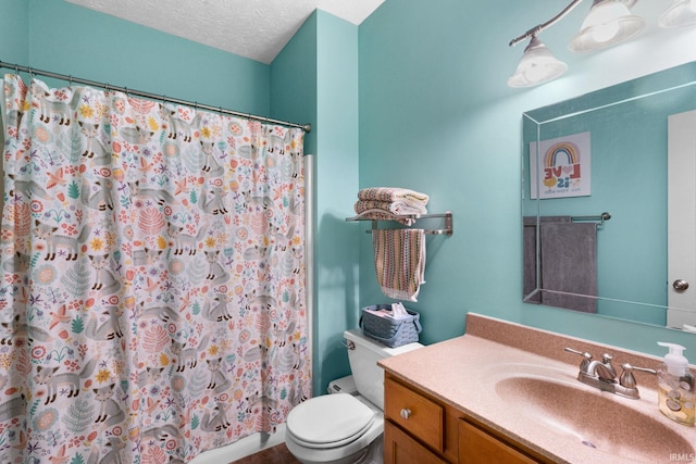 3934 Rushgrove Dr, Lafayette, IN 47909 - full bathroom with toilet, vanity, a textured ceiling, and a shower with shower curtain