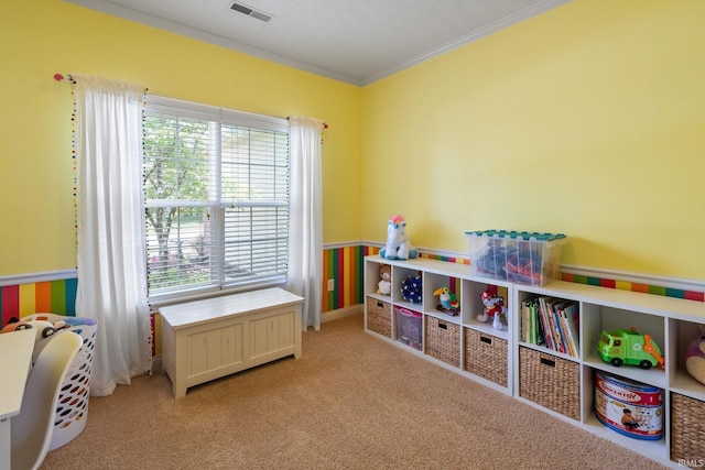 3934 Rushgrove Dr, Lafayette, IN 47909 - recreation room with ornamental molding and light colored carpet