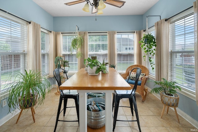 3934 Rushgrove Dr, Lafayette, IN 47909 - dining space with light tile patterned floors, ceiling fan, and baseboards