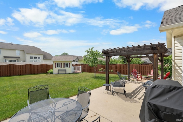 3934 Rushgrove Dr, Lafayette, IN 47909 - view of patio featuring outdoor dining area, area for grilling, a pergola, and a fire pit