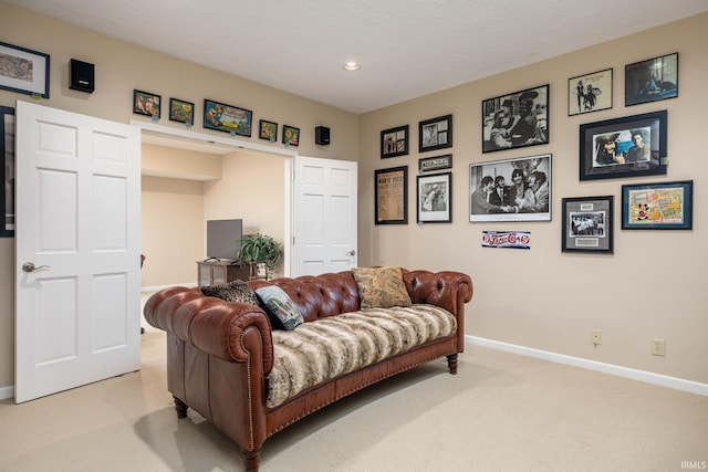 9838 Gulfstream Ct, Fishers, IN 46037 - living room featuring light colored carpet, baseboards, and recessed lighting