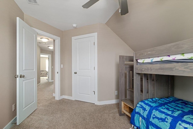 3102 Paradise Cir, Newburgh, IN 47630 - carpeted bedroom featuring baseboards, a ceiling fan, and vaulted ceiling