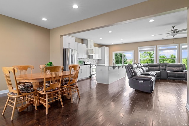 3102 Paradise Cir, Newburgh, IN 47630 - dining room featuring dark wood-style floors, ceiling fan, recessed lighting, and baseboards