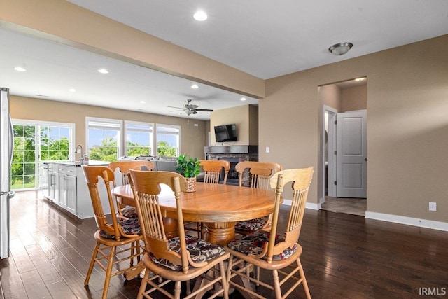 3102 Paradise Cir, Newburgh, IN 47630 - dining area featuring ceiling fan, dark wood finished floors, recessed lighting, and baseboards