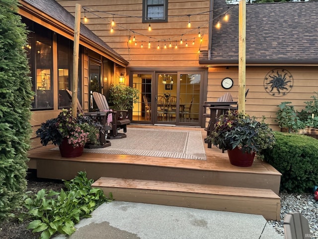 103 Ironwood Ave, Kendallville, IN 46755 - entrance to property featuring a shingled roof and a deck