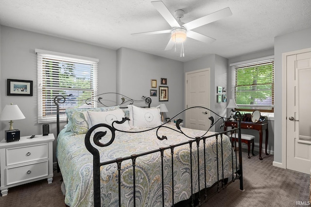 125 Durkees Run Dr, Lafayette, IN 47905 - bedroom featuring carpet, a textured ceiling, and ceiling fan