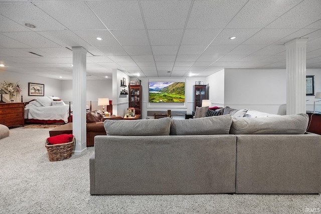 125 Durkees Run Dr, Lafayette, IN 47905 - carpeted living area with a drop ceiling and recessed lighting